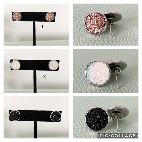 NEW Stainless Steel Druzy Stud Earrings - 12mm - Picture 6 of 9